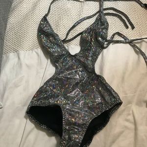 LBD silver holographic bodysuit